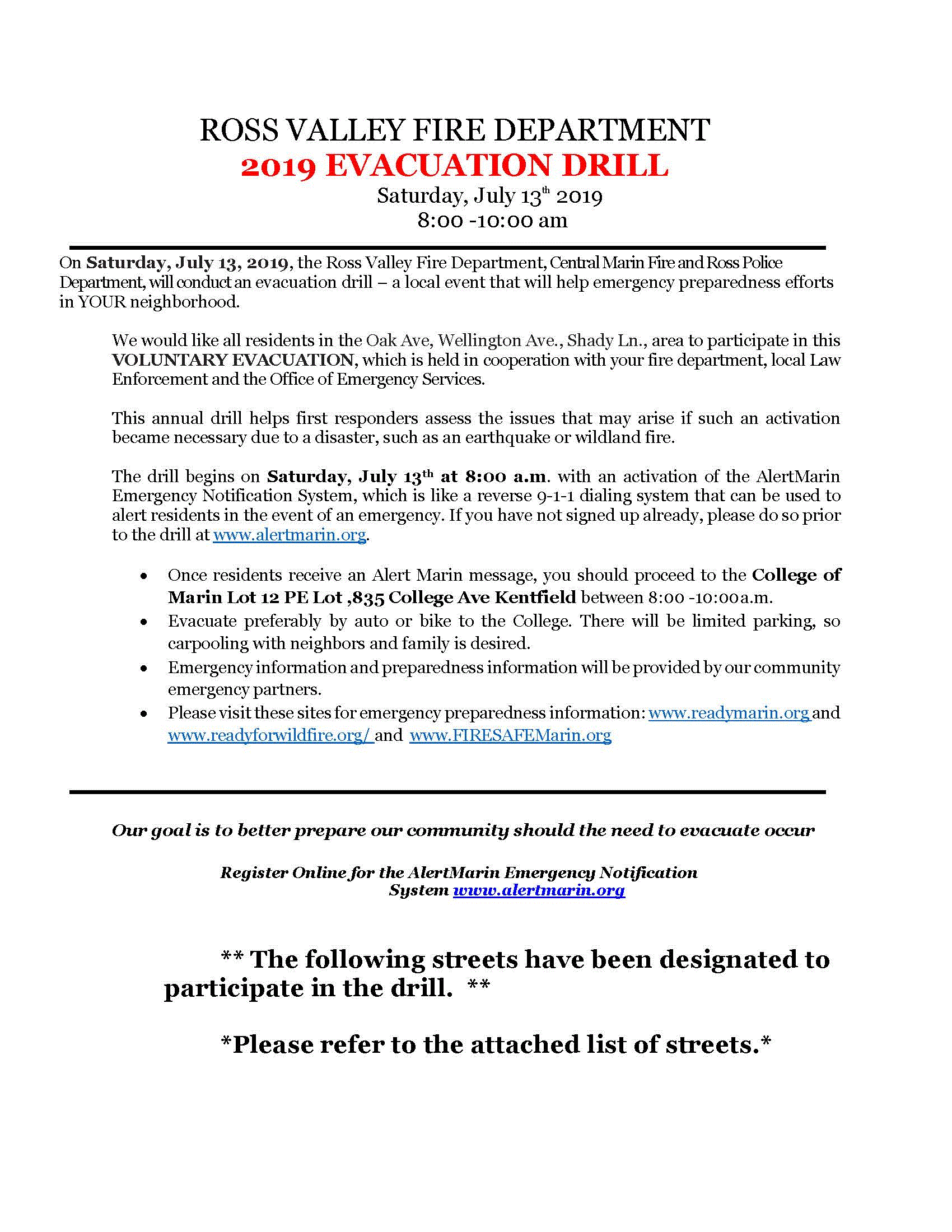 Ross Valley Fire Evac Drill July 13 Shady Oak Wellington Page 1