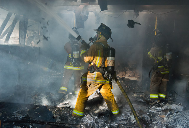 Ross Valley Firefighters fight an early morning structure fire in Sleepy Hollow.